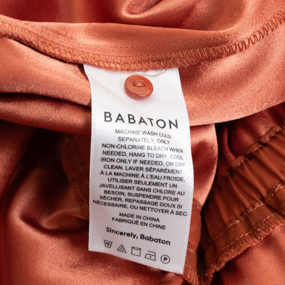 Aritzia Babaton Satin Dress Stanley Kimono Style Faux Wrap Burnt Orange  Copper - Picture 15 of 15